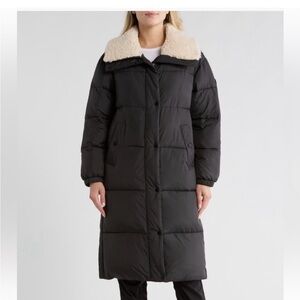 MICHAEL Michael Kors Black Puffer Coat with Cream Shearling Collar